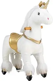 REWISS Ride On Horse Natural Mechanical Kids Real Walking Horse Small Unicorn Horse Toddlers Plush Pony Riding Horse for Age 3-5 (White, 3-5Years)