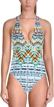 Bar III MULTI Tulum Tie-Dyed Macrame Racerback One-Piece Swimsuit, US Large