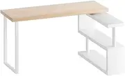 [Artiss] Computer Desk 140cm Length Oak Office Laptop Desks Study Student Table, Home Gaming Furniture for Room, Swivelling Shelf 2 Tiers Shelves Bookshelves Matt Finish Melamine Veneer Desktop