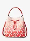 Michael Kors Suri Medium Graphic MK Signature Coral Patent Bucket Crossbody Bag