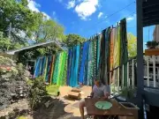 loop string Window Old Silk Sari Multi color Handmade Patchwork Recycled Curtain