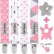 Pacifier Clip & Teether Toy Set - Four Clips Plus Two Silicone Teether Toys