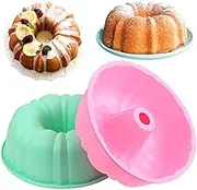 HUAKENER 10 Inch Bundt Cake Pan (2 Pack) - 12 Cups Nonstick Fluted Tube Pan, Large Size Silicone Baking Molds for Cake, Brownie, Cornbread