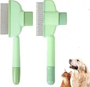 Pet Hair Removal Comb Flea Comb, 2025 New Cat Brush for Short and Long Hair Cats, Cat Hair Grooming Brush, Cat Brush with Release Button, De-Shedding Cat Hair Comb, Cat Grooming Supplies (Green 2pcs)