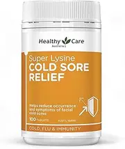 Healthy Care Super Lysine Cold Sore Relief Tablets - Reduce Symptoms of Cold Sores & Promotes Immune Function - Supports Skin Health - Premium Quality Dietary Supplement - 100 Tablets - 1000 mg