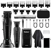KEMEI Professional Hair Trimmer Foil Shaver Set, Electric Hair Trimmer & Shaver, Carbon Steel Blades, 11 Limit Combs, 350 Min Runtime, 1 Count