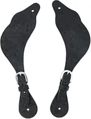 Jeereal Leather Western Spur Straps for Cowboy,Double Ply Reinforced Stitching Spur Straps (Black | Pattern)