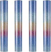 craspire Pack of 4 Glitter Vinyl Heat Transfer Sheets Colourful 12 x 9.84 Inch Rectangular PET Rainbow Shimmering Sparkling HTV Vinyl Bundle Design Sheet for T Shirts Hats Clothing DIY Crafts
