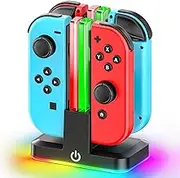 Kosker Switch Controller Charger for 4 Joycons with 9 RGB Light Modes, Joy con Charger Dock for Switch Joycon & Switch OLED Joycon, Switch Charging Dock Station with LED Indicators (Not for Joycon 2)