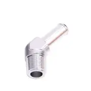 Aeroflow Brand 45 Degree 1/4" NPT To 3/8" Barb Silver Finish Hose Fitting