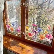 Colorful Floral Bouquet Window Sticker, Floral Pattern Window Sticker, Flower Window Clings, Wildflower Grass Window Stickers, Floral Window Stickers (D)