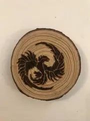 2.5” Hand Burned Pyrography Magnet -Original Composition “Phoenix Rising”