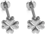 [Niaspi] ST Patricks Day Irish Four Leaf Clover Lip Rings Cartilage Flat Back Earrings Studs Stainless Steel Labret Jewelry Conch Helix Tragus Medusa Piercing Jewelry