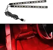 Wuyaoyao Car LED Strip Light, 12V 24 LED Vehicle Interior Atmosphere Lamps with USB Port, Auto Under Dash Ambient Night Light, Universal Car Accessories (Red, USB)