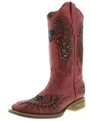 Womens Western Boots Cowboy Red Leather Black Sequins Heart Wings Size 5