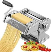 Pasta Maker Machine, Manual Hand Press, Adjustable Thickness Settings, Noodles Maker with Washable Aluminum Alloy Rollers and Cutter, Perfect for Spaghetti, Fettuccini, Lasagna