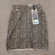 Coco & Carmen Skirt Small Short Beige Animal Print Pull On Pencil New