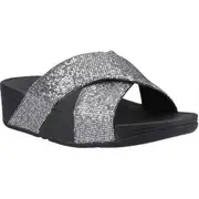 Fitflop Womens Lulu Glitterball Cross Summer Sliders Silver UK Size 6 (EU 39)