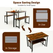 Giantex 3PCS Wood Dining Table & Chairs Set Dining Furniture Set Steel Frame w/2 Benches Rustic Brown