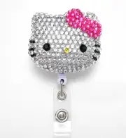 Blinged Hot Pink Kitty Retractable ID Badge Reel / ID Badge Holder / AZblinger