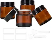 BEGIKET 4 Pack 2 oz Amber Glass Jars with Lids，60ml Empty Round Glass Jar with Inner Liners and black Lids,Cosmetic Containers for Storing Cream,Ointments,Lotion (Amber - Black Lid)