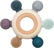Baby Teething Toys Silicone Teethers BPA Free Silicone Rudder with Wooden Ring S