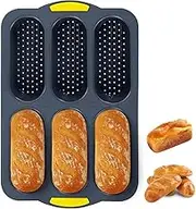 Baguette Pan,Loaf Pan,Silicone Bread Loaf Pan,French Bread Pan,Hot Dog Bun Mold,with Comfort Grip for Kitchen Baking, Open Hole Silicone Baking Mold,Grey and Yellow