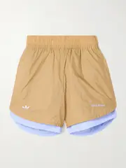 [adidas Originals] adidas Originals - + Wales Bonner Embroidered Layered Recycled-shell And Cotton-poplin Shorts - Beige - large large Neutrals