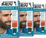 Just For Men Mustache & Beard, Beard Dye for Men with Brush Included for Easy Application, With Biotin Aloe and Coconut Oil for Healthy Facial Hair - Deep Dark Brown, M-46, Pack of 3