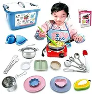 BABYHORSE Kids Junior Tiny Real Easy Cooking Kitchen Set and Baking Kit - 22 Pc. Mini Stove Burner, Chef, Apron, Oven Mitt, Recipes Cook Food Utensils Gift for Boys Girls Ages 6-12… Real Cook Set a