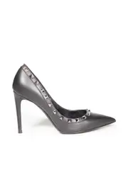 Black Leather Point Toe Rockstud Heels
