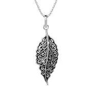 Solid 925 Sterling Silver Oxidised Large Leaf Pendant