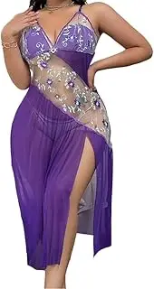 [DJG DIAL] Women Plus Size Sexy Lingerie Lace Babydoll V Neck Mesh Medium Long Bridal Robe One Piece Sleepwear Nightgown Ladies Nightwear