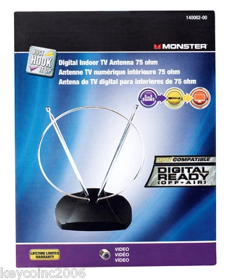 140062-00 "Monster" VHF/UHF/FM Digital Indoor TV Antenna, 75 OHM NEW