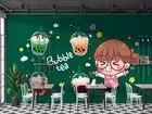 3D Bubble Tea Drink Cartoon Girl Wallpaper Wall Mural Peel and Stick Wallpaper 6
