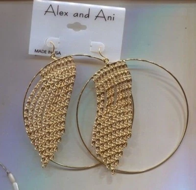 ALEX & ANI GOLD TASSEL HOOP EARRINGS
