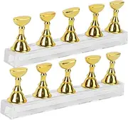 FRCOLOR 2 Sets Chess Piece Armor False Nails Fake Nails Magnetic Nail Bases with Bar Nail Art Display Shelf Nail Art Accessories Fake Nail Display Stand Nail Tips Shelf Golden