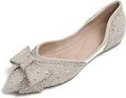 [GZXTFDC] QXCGDYXT Flats Shoes Women Rhinestone Wedding Flats Comfort Pointed Toe Ballet Flat Shoe Low Heel Dress Shoes Sparkly Flats for Women