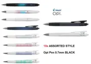 Pilot Opt Ballpoint Pen 0.7mm with binder clip - 10x (ASSORTED BODY) BLACK INK
