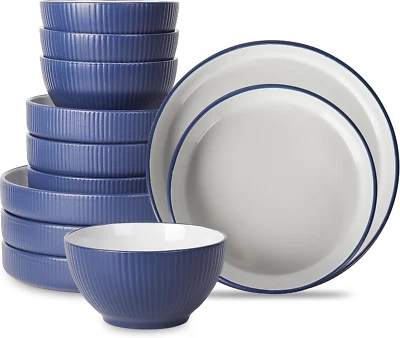 Christian Siriano Larosso 12-Piece Stoneware Dinnerware Set with Dinner Bowls an