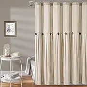 Lush Decor - Shower Curtain, Coconut Button Detail, Color Block Design, Modern Farmhouse Bathroom Decor (Dark Linen, 72” x 72”)