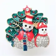 Snowman Family Christmas Tree Rhinestone Crystal Brooch Pin B764