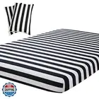 Vaulia Black and White Stripe Print Pattern, Microfiber King Size Sheets, 3-P