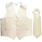 New Men's Formal Tuxedo Vest Waistcoat solid & Ascot cravat Ivory Prom wedding