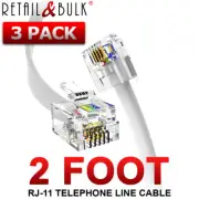 ( 3 Pack ) 2 Feet Short Telephone Cable RJ11 (6P4C) 24 Inches Phone Line Cord