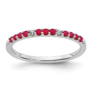 Solid 14k White Gold Simulated CZ and Ruby Band