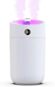 3L Cool Mist Humidifiers Air Humidifier with Humidity Monitoring Top Fill, Quiet Operation, 7 Color Night Light Function, Auto Shut-Off, Double Nozzle, White