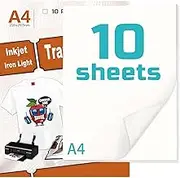 SCULPFUN Iron on Transfer Paper, Inkjet Transfer Paper 10 Sheets A4 for Light T Shirt and White Fabric Printable Vinyl Iron on Transfers for Clothes, Printable Htv Easy to Use (Light,10 Sheets)