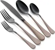 20-Piece Black Silverware Set 18/0 Stainless Steel Flatware Brown Handle Cutlery