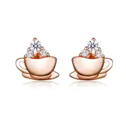 Silver plating Rose Gold Coffee and Sugar Cube Stud Earings for Women Girl Gifts